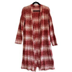 Wonderland by Orange Size Medium Sweater Cardigan Duster Red White Long Sleeve